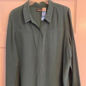 TROUVE Dark Forest-Green 100% SILK Blouse